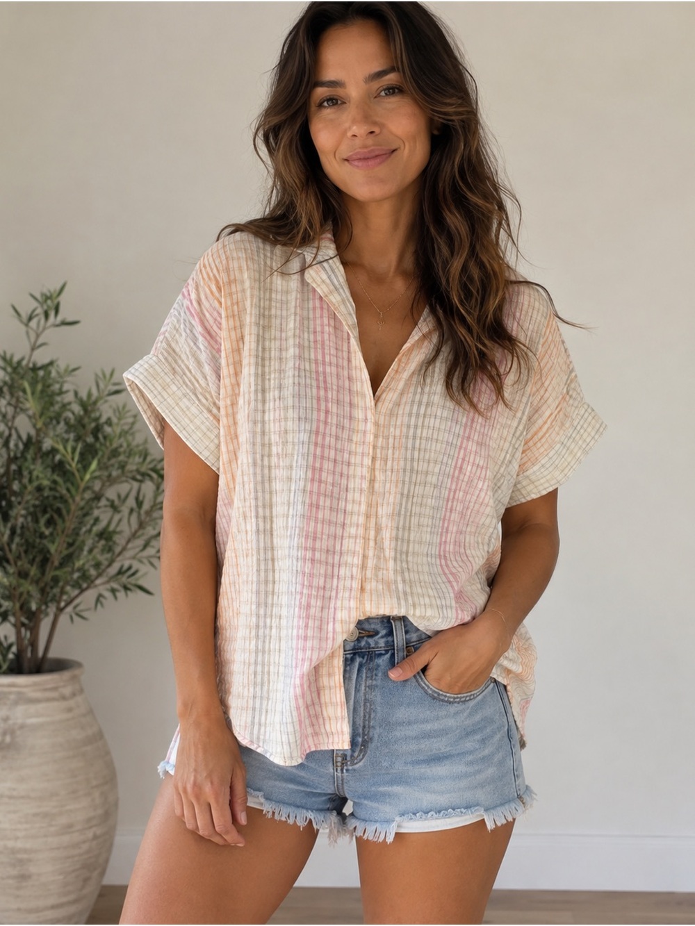 Madewell Pastel Stripe Short-Sleeve Button Down Shirt - Picture 1 of 3